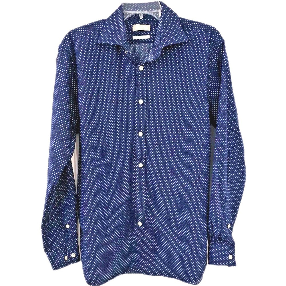 Michael Kors Slim Fit Mens Sz L‎ Blue Polka Dot Long Sleeve Shirt 16 1/2  34/35